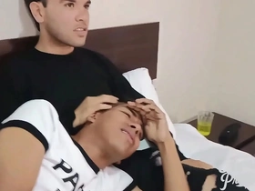Gay male anal sex in a hot trailer at night.