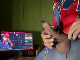 Gay Spiderman playing video game in Bangkok