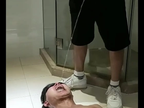 Gay piss and spit fetish with an Asian slave