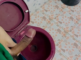 Big cock jerk off in public toilet at street food shop