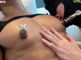 Two men enjoy an Asian man’s muscles and suck his nipples.