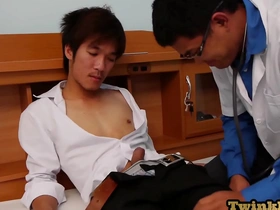 Small Asian boy gets an anal examination with oil after giving a blow job