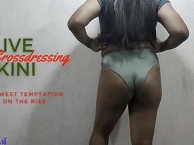Hot cross dressing action with an Indian beauty in olive bikini