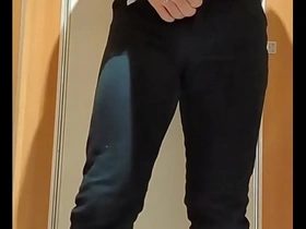 Gay amateur masturbates with a dildo in a public restroom