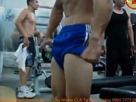 Asian hunk shows off his muscles and flexes.