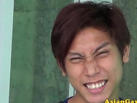 Asian twinks engage in piss drinking and rim jobs in a bizarre gay sex scene.