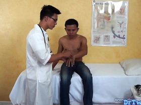 Young Asian man gives blow job to his gay patient