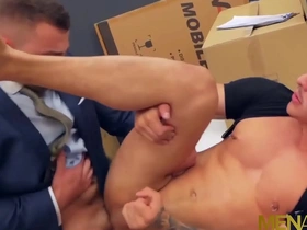 Apolo Fires juicy ass is pounded by the suited gay hunk Diego Reyes in the office.