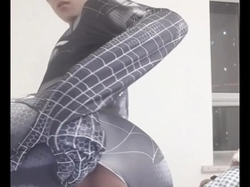 A hot young gay guy has a hard cock as big as Spider-Man’s.