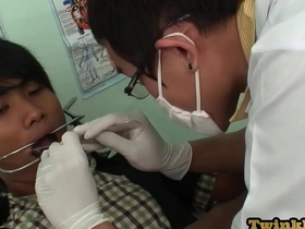 Gay Asian twink gets his cum inside by his doctor in missionary position.