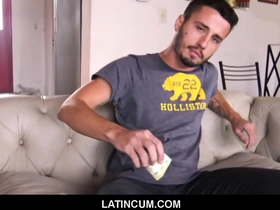 Straight Latino gets his first gay experience with a cash-paying stranger in this POV video.