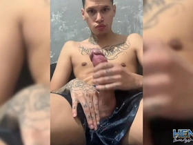 Gay masturbation with a skinny black man and facial cumshot