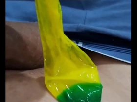 Solo Brazilian she-male gives a hand job