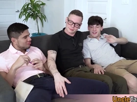 Big dick hunk and nerdy boyfriend have a threesome with a hot guy.