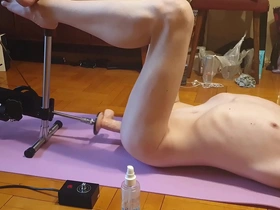 Solo play with a huge anal toy