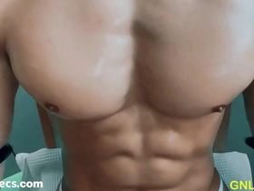 Young and fit man with great body enjoys nipple teasing and muscle worship from his lover.