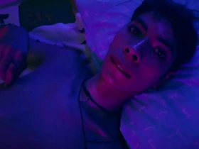 Solo performance of Asian man with big dick results in a lot of precum and cum.